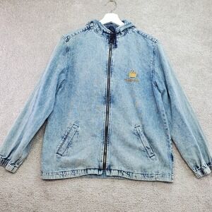 Longaberger Homestead Jacket Mens‎ Small Blue Denim Embroidered Hooded Full Zip